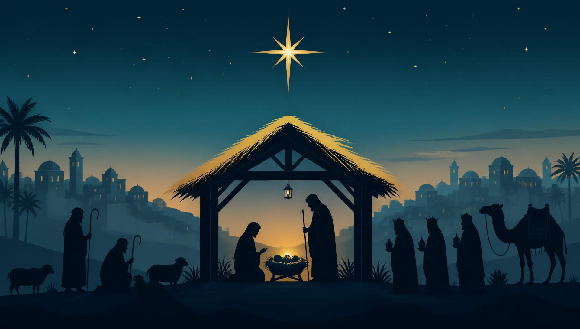 Silhouette nativity scene with the star of Bethlehem